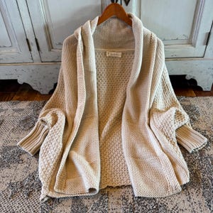 Handmade Shawl Collar Oversized Cardigan: Cable Knit Dolman Sleeve Boho Sweater image 5