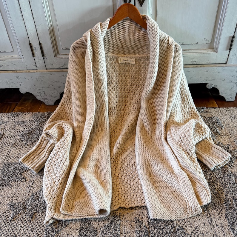 Handmade Shawl Collar Oversized Cardigan: Cable Knit Dolman Sleeve Boho Sweater image 5
