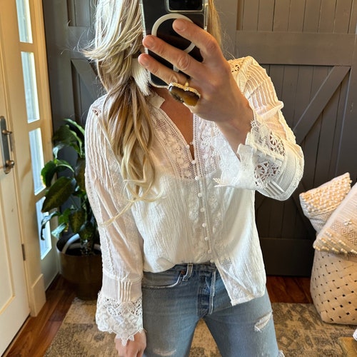 Pink Lace Blouse: 3/4 Sleeve Boho Top by Lavender Tribe Design - Etsy