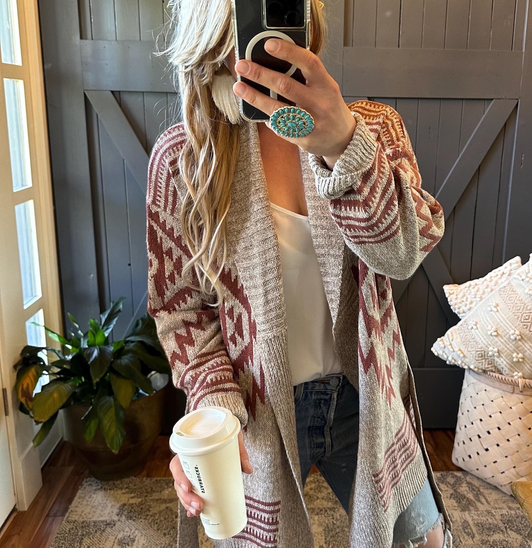 Aztec Print Cardigan: Women's Western Knit Sweater