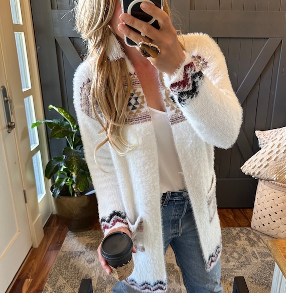 The Wybluff Celtic Geometric Print Long Cardigan Sweater by