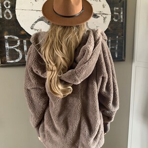 The Feather Lodge Oversized Teddy Brown Hooded Cardigan Sweater Sherpa ...