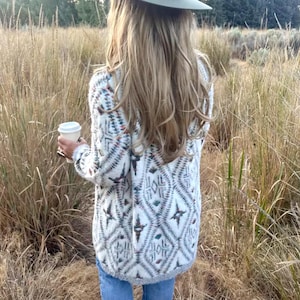 Handmade Celtic Fair Isle Print Long Cardigan Sweater - Lavender Tribe Boho