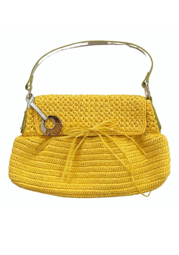 Fendi Straw Wicker Chef Baguette Bag with Logo Cha