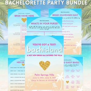 BUNDEL: op Love Island geïnspireerde vrijgezellenreis bewerkbare uitnodiging, reisplan en games