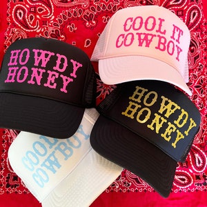 Cowboy Smiley Trucker Hat, Cool it cowboy trucker hat, Trucker Hat, Smiley Face Trucker Hat, Rodeo Hat, Howdy Honey hat, Cowboy hat