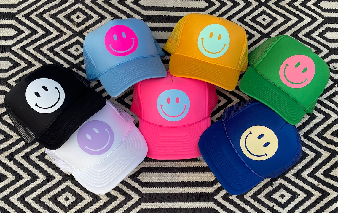 Smiley Face Trucker Hat Happy Hues Collecti Smiley Face | Etsy