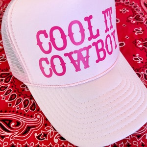 Cowboy Smiley Trucker Hat, Cool it cowboy trucker hat, Trucker Hat, Smiley Face Trucker Hat, Rodeo Hat, Howdy Honey hat, Cowboy hat Pink/PinkCool Cowboy