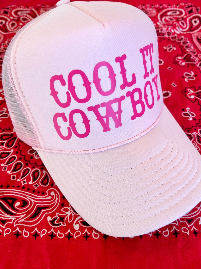 Cowboy Smiley Trucker Hat, Cool it cowboy trucker hat, Trucker Hat, Smiley Face Trucker Hat, Rodeo Hat, Howdy Honey hat, Cowboy hat Pink/PinkCool Cowboy