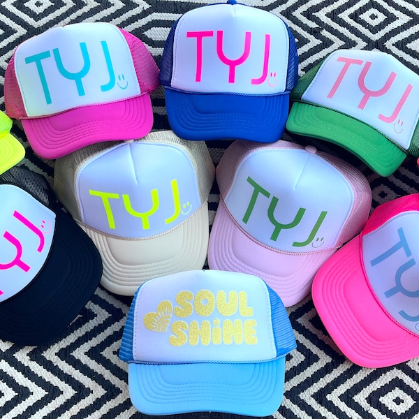 TYJ Trucker Hat, Soul Shine Trucker Hat, smiley face trucker hat, custom trucker hat, trucker hat, HappyStack trucker hat