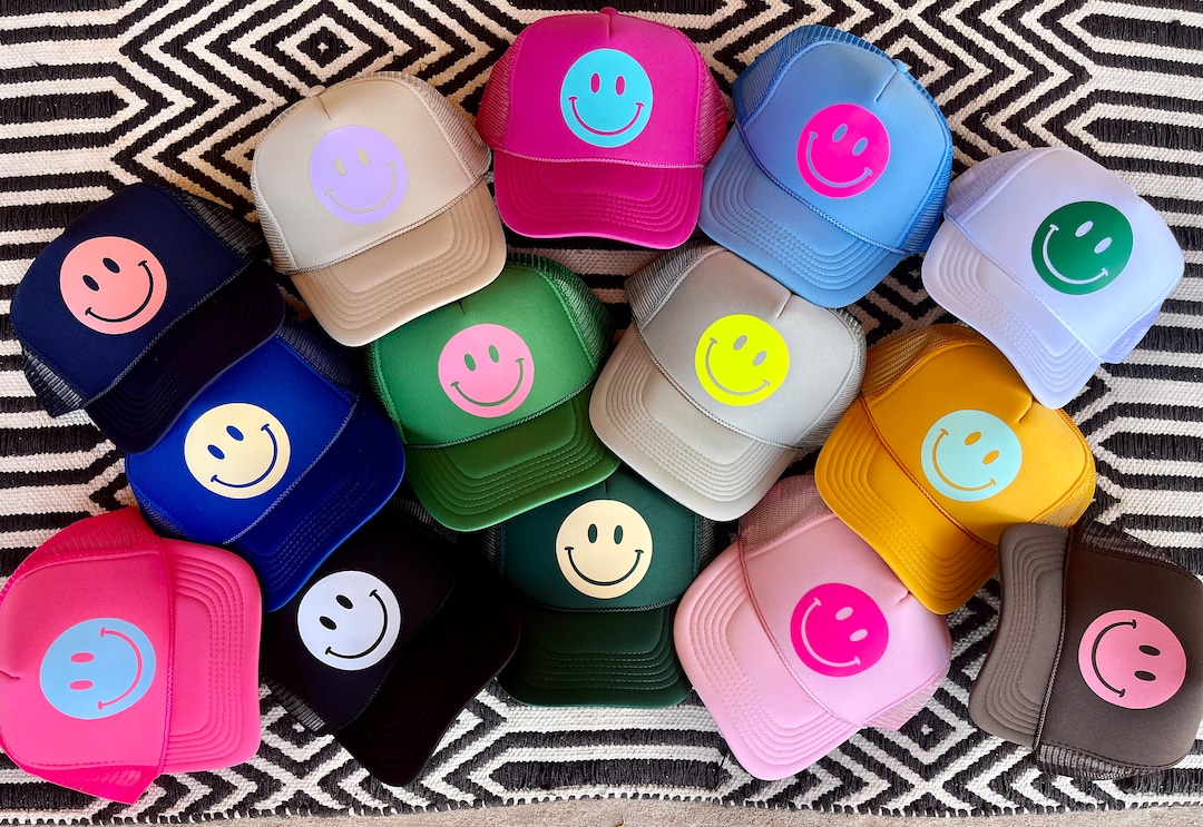 Smiley Face Trucker Hat Happy Hues Collecti, Smiley Face Trucker Hat ...