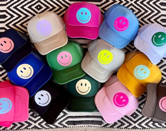 Smiley Face Trucker Hat, Happy Hues Collection
