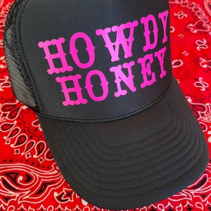 Cowboy Smiley Trucker Hat, Cool it cowboy trucker hat, Trucker Hat, Smiley Face Trucker Hat, Rodeo Hat, Howdy Honey hat, Cowboy hat Black/PinkHowdyHoney