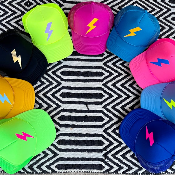 HappyFlash Trucker Hat, Lightning Bolt Trucker Hat, lightning Hat