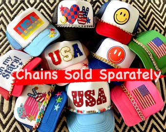 Smiley Face Trucker Hat, USA Patch Hat, HappyStack Trucker
