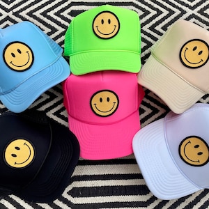 Smiley Face Trucker Hat,  smiley Face Patch, Smiley Face Hat, Trucker Ha, Mother’s Day gift