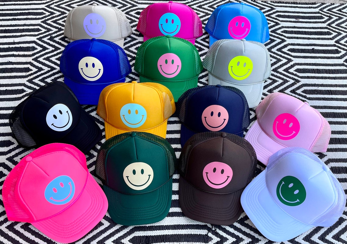 Smiley Face Trucker Hat Happy Hues Collecti Smiley Face - Etsy