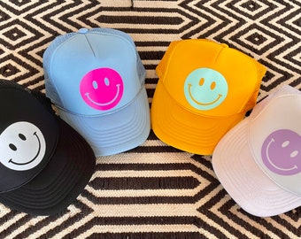 Kids Size Smiley Face Trucker Hat, Happy Hues Collection, Smiley Face Hat, Kids Trucker Hat, Youth Smiley Face Hat