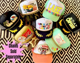 Lake Trucker Hat, Summer Hats, Faux Patch Design