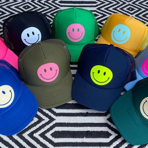 Smiley Face Trucker Hat Happy Hues Collecti, Smiley Face Trucker Hat ...