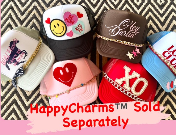 Valentines Trucker Hat, Velvet Heart, Smiley Face Hat