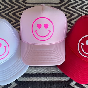 Heart Eyes Smiley Face Trucker Hat, Smiley Face Trucker Hat, Valentines Hat, Valentines Gift