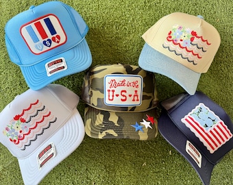 Americana Trucker Hat | Vintage USA Patch, Red White Blue Summer Baseball Cap