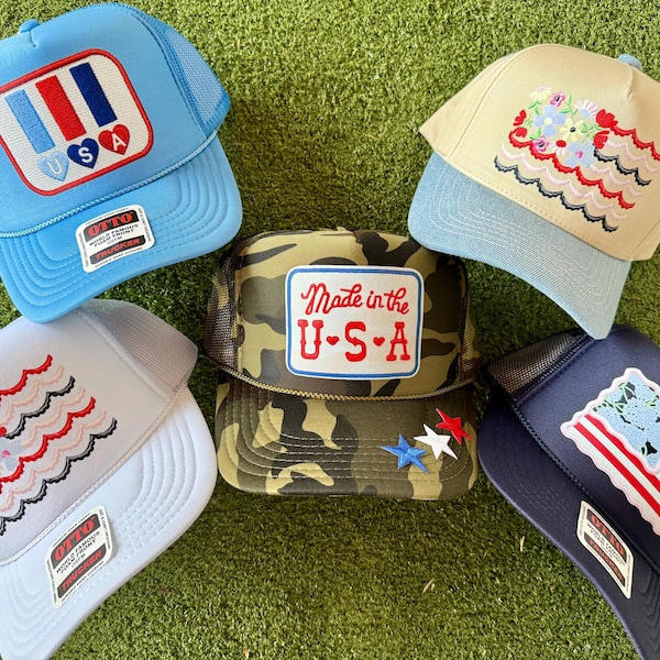 Americana Trucker Hat | Vintage USA Patch, Red White Blue Summer Baseball Cap