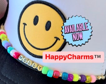 HappyCharm, Trucker hat charm, Trendy gift, personalized gift, personalized hat charm, hat charm, trucker hat, smiley face trucker hat