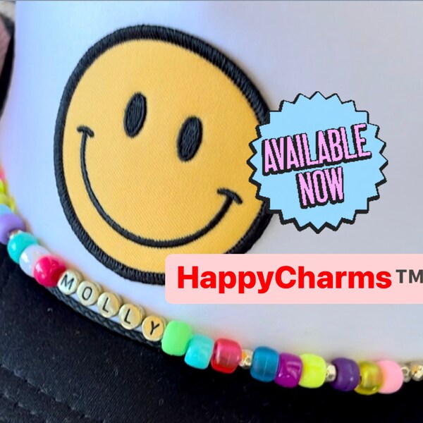 HappyCharm, Trucker hat charm, Trendy gift, personalized gift, personalized hat charm, hat charm, trucker hat, smiley face trucker hat