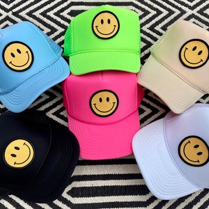 Smiley Face Trucker Hat, Trucker Hat, Smiley Face Hat, Smiley Face ...