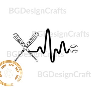 Baseball SVG, Baseball Bat SVG, Baseball Ball SVG, Heartbeat svg, Sport Clipart, Baseball png, Baseball Cut File