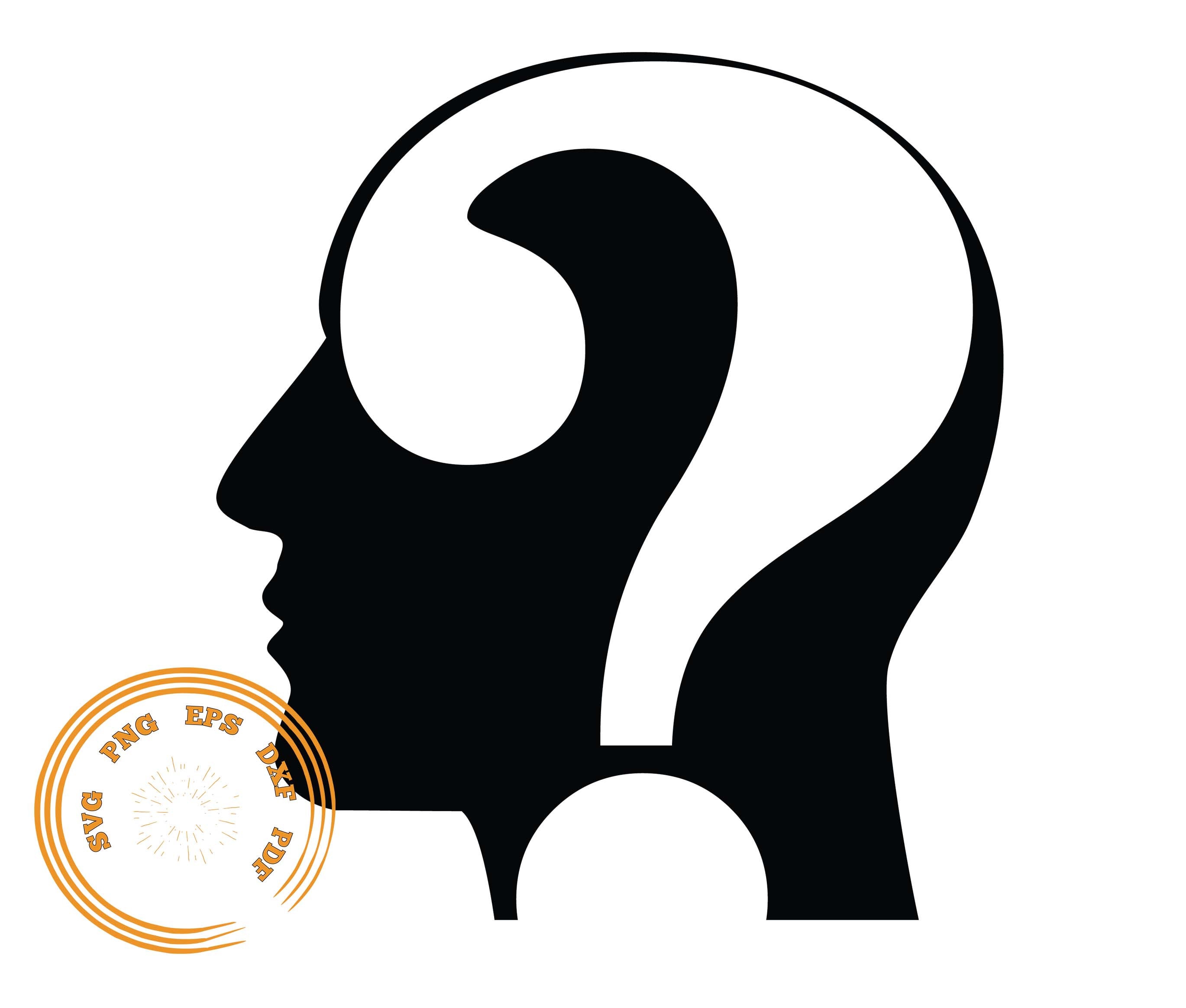 Mensch Kopf und Fragezeichen, Fragezeichen svg, Fragezeichen svg, Human fce svg, Mann Gesicht svg, Fragekopf Silhouette, png