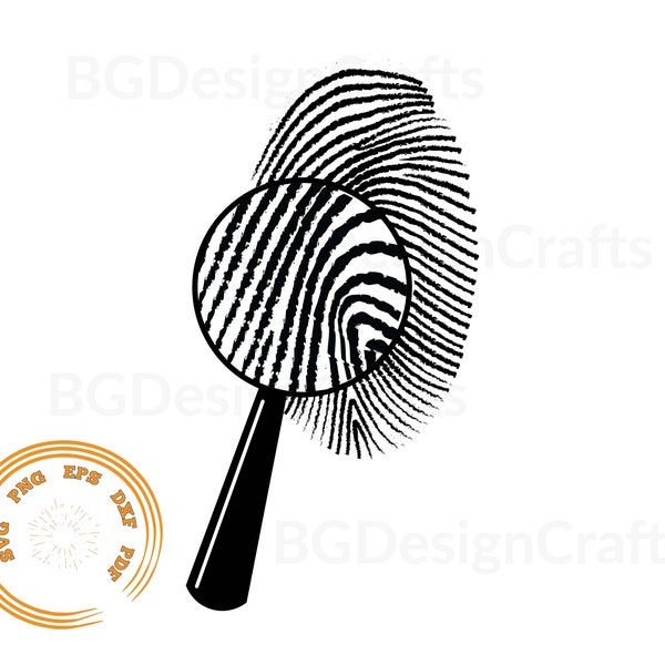 Fingerabdruck svg, Fingerabdruck png, Lupe svg, Detektiv svg, svg-Datei für Cricut, Clipart, geschnittene Datei