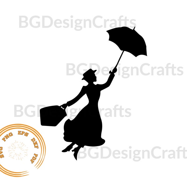 Mary Poppins SVG, Marry Poppins Silhouette, Mary Poppins geschnitten Datei, svg-Datei für Cricut