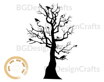 Tree and Crows SVG, Tree SVG, Crow SVG, Hallowen Svg, Cut file, Clipart, Png, Silhouette
