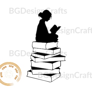 Vrouw leest een boek Svg, Boek Svg, leesboek svg, meisje met boeken, Book Art svg, cut bestand, clipart