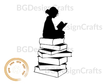 Woman reading a book Svg, Book Svg, reading book svg, girl with books, Book Art svg, cut file, clipart