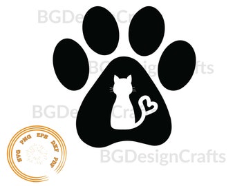 Kocia łapa svg, Łapa Svg, Kot svg, Zwierzęca łapa svg, Kocia miłość svg, plik svg dla cricut, sylwetka