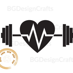 Heartbeat barbell svg, Barbell svg, Fitness svg, Bodybuilding svg, png, dxf