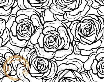 Rosenmuster #1, Rosenmuster SVG, Blumenmuster SVG, Blumenmuster png, punziertes Leder svg, nahtlos geschnittene Datei