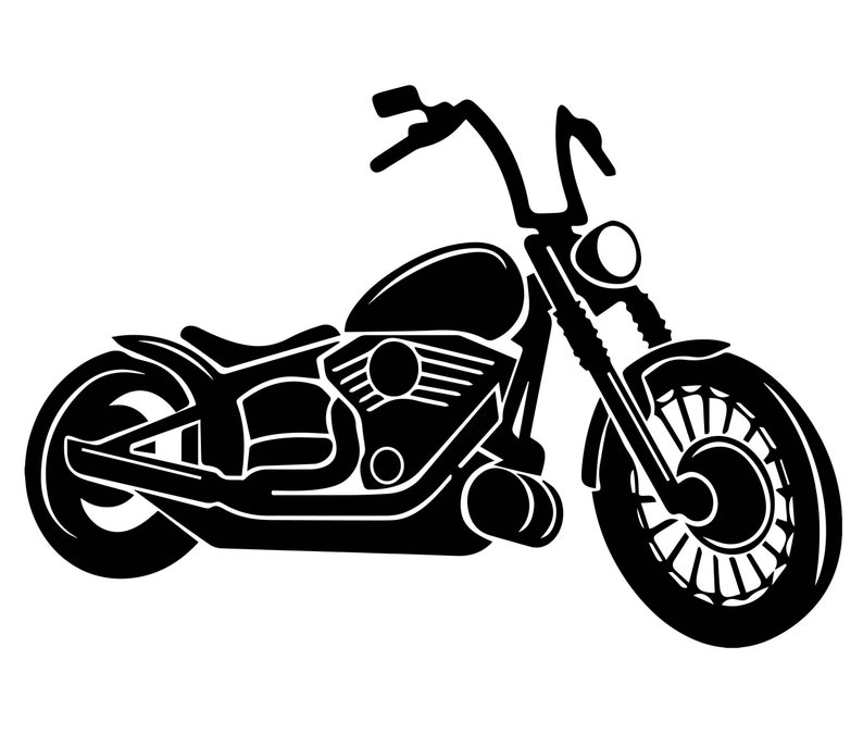 Puede incluir: Silueta en blanco y negro de una motocicleta cl&aacute;sica con una rueda delantera grande y un asiento &uacute;nico.