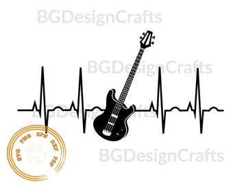 Heartbeat Bass Guitar SVG, Heartbeat SVG, Guitar SVG, Guitar Ekg svg, Bass Guitar png, Cut File