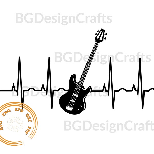 Heartbeat Bass Guitar SVG, Heartbeat SVG, Guitar SVG, Guitar Ekg svg, Bass Guitar png, Cut File