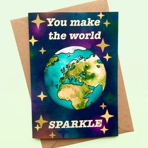 Carte de la Saint-Valentin, carte romantique, carte d'anniversaire, carte d'amitié, vous faites briller le monde, univers, illustration, A6 sur papier recyclé