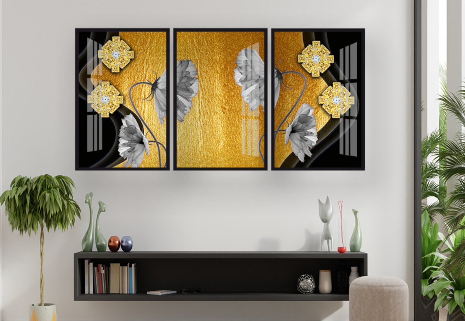 Wall decor printable gold black and white abstraction | Etsy