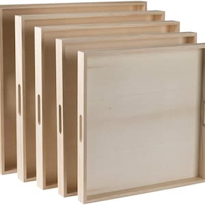 Wooden Square Nested Serving Trays Largest Is 16&quot; 5 Piece Gift Set