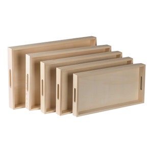 Hammont Wooden Nested Serving Trays - Five Piece Set of Rectangular Shape Wood Trays for Crafts with Cut Out Handles | Kitchen Nesting Trays