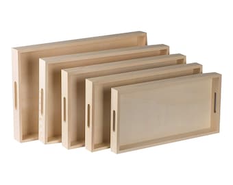 Hammont Wooden Nested Serving Trays - Five Piece Set of Rectangular Shape Wood Trays for Crafts with Cut Out Handles | Kitchen Nesting Trays