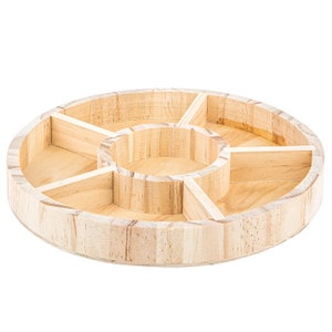 Round Shaped Wooden Tray 3 Pack 8.5&quot; Sectioned Serving Tray With Six Compartments